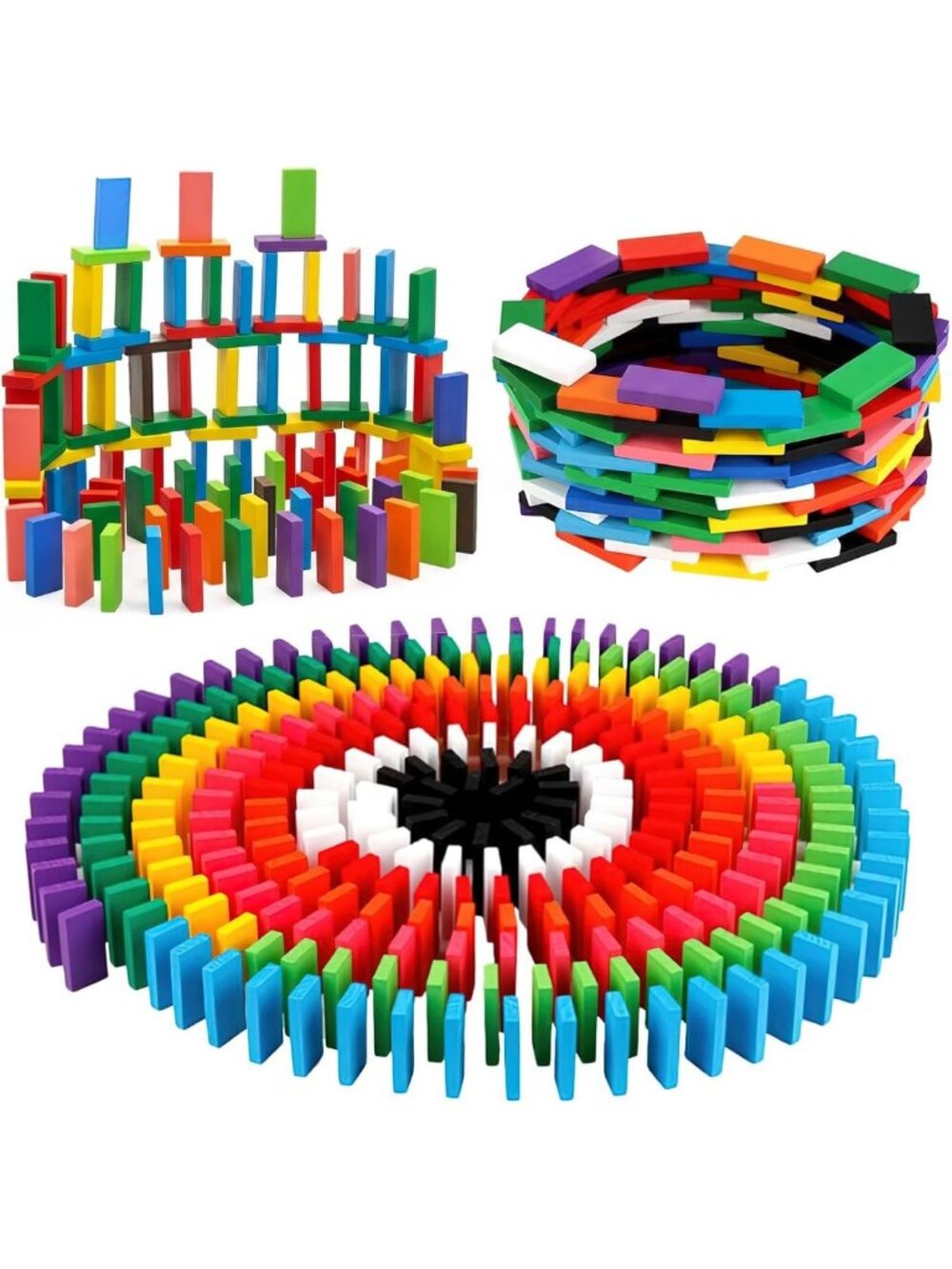 Colorful 360 PCS Wooden Dominoes Set for Kids - Stacking & Racing Educational